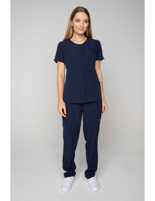 CHARLOTTE - Short-sleeved sanitary tunic with front zip opening in crêpe